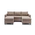 3 Seat Module Sectional Sofa Couch With 2 Ottoman For Living Room,Seat Cushion And Back Cushion Non Removable And Non Washable,Brown Brown Wood Primary Living Space Soft Modern Rubberwood Foam Linen