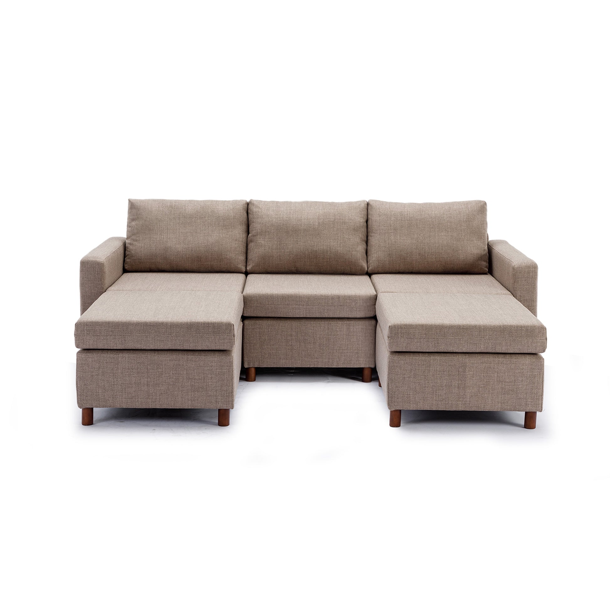 3 Seat Module Sectional Sofa Couch With 2 Ottoman For Living Room,Seat Cushion And Back Cushion Non Removable And Non Washable,Brown Brown Wood Primary Living Space Soft Modern Rubberwood Foam Linen