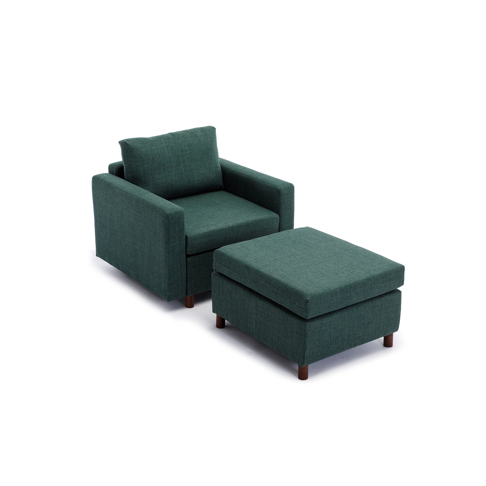 Single Seat Module Sofa Sectional Couch With Armrest With 1 Ottoman,Cushion Covers Non Removable And Non Washable,Green Green Wood Primary Living Space Soft Modern Rubberwood Foam Linen 1 Seat