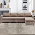 4 Seat Module Sectional Sofa Couch With 1 Ottoman For Living Room,Seat Cushion And Back Cushion Non Removable And Non Washable,Brown Brown Wood Primary Living Space Soft Modern Rubberwood Foam Linen 4 Seat