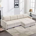 4 Seat Module Sectional Sofa Couch With 2 Ottoman For Living Room,Seat Cushion And Back Cushion Non Removable And Non Washable,Cream Cream Wood Primary Living Space Soft Modern Rubberwood Foam Linen 4 Seat