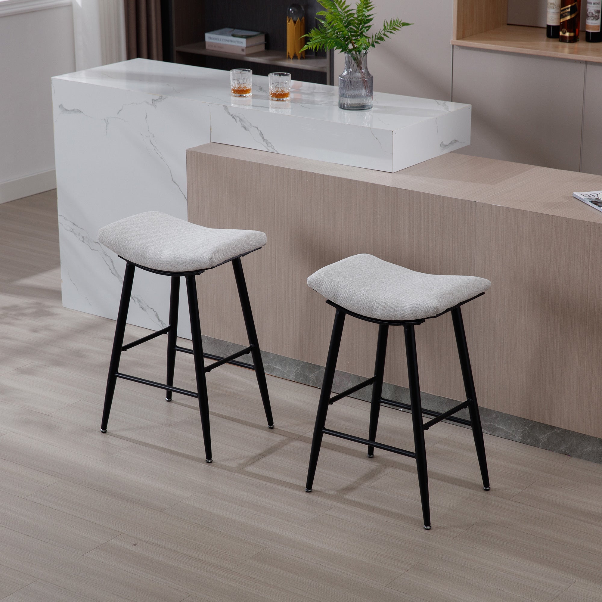 Bar Stools Set Of 2 Armless Counter Low Bar Stools Without Back Modern Linen Fabric Breakfast Stools With Metal Leg And Footrest,Beige Gray Pale Blue Beige Kitchen Foam Dry Clean Modern Bar Stools Foam Linen