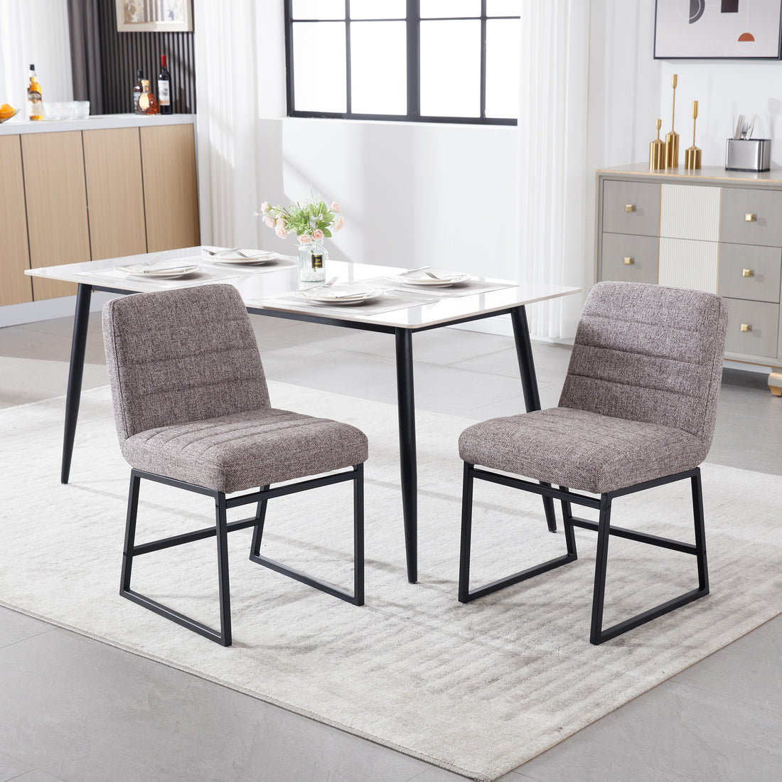 Upholstered Linen Fabric Dining Chairs Set Of 2 With Metal Legs, Mid Century Modern Leisure Chairs For Kitchen Living Room Dining Room Bistro Coffee Shop,Coffee Coffee Dining Room Foam Dry Clean Modern Dining Chairs Foam Linen
