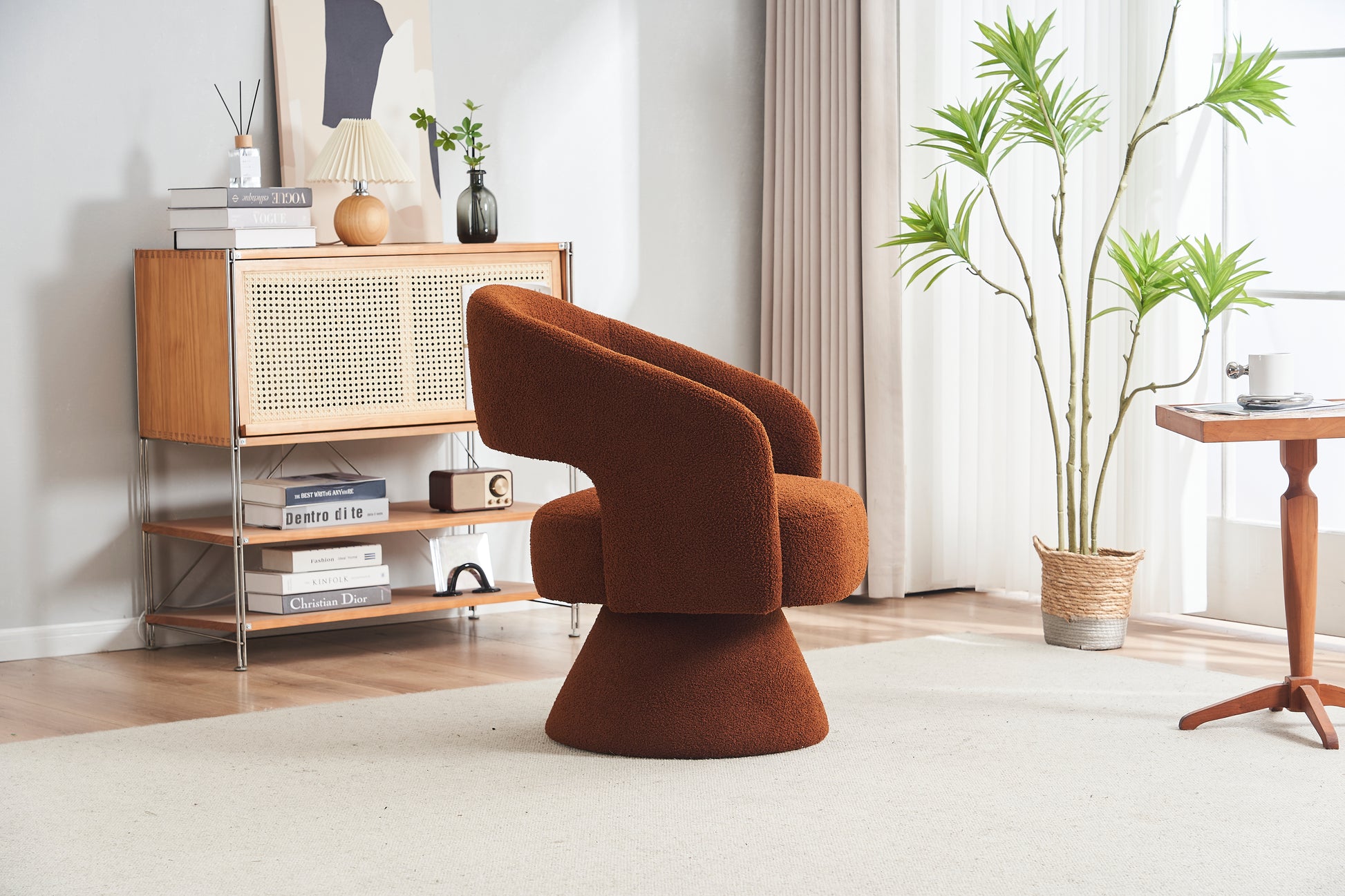 Swivel Accent Chair Armchair, Round Barrel Chair In Fabric For Living Room Bedroom,Brown Teddy Brown Faux Fur