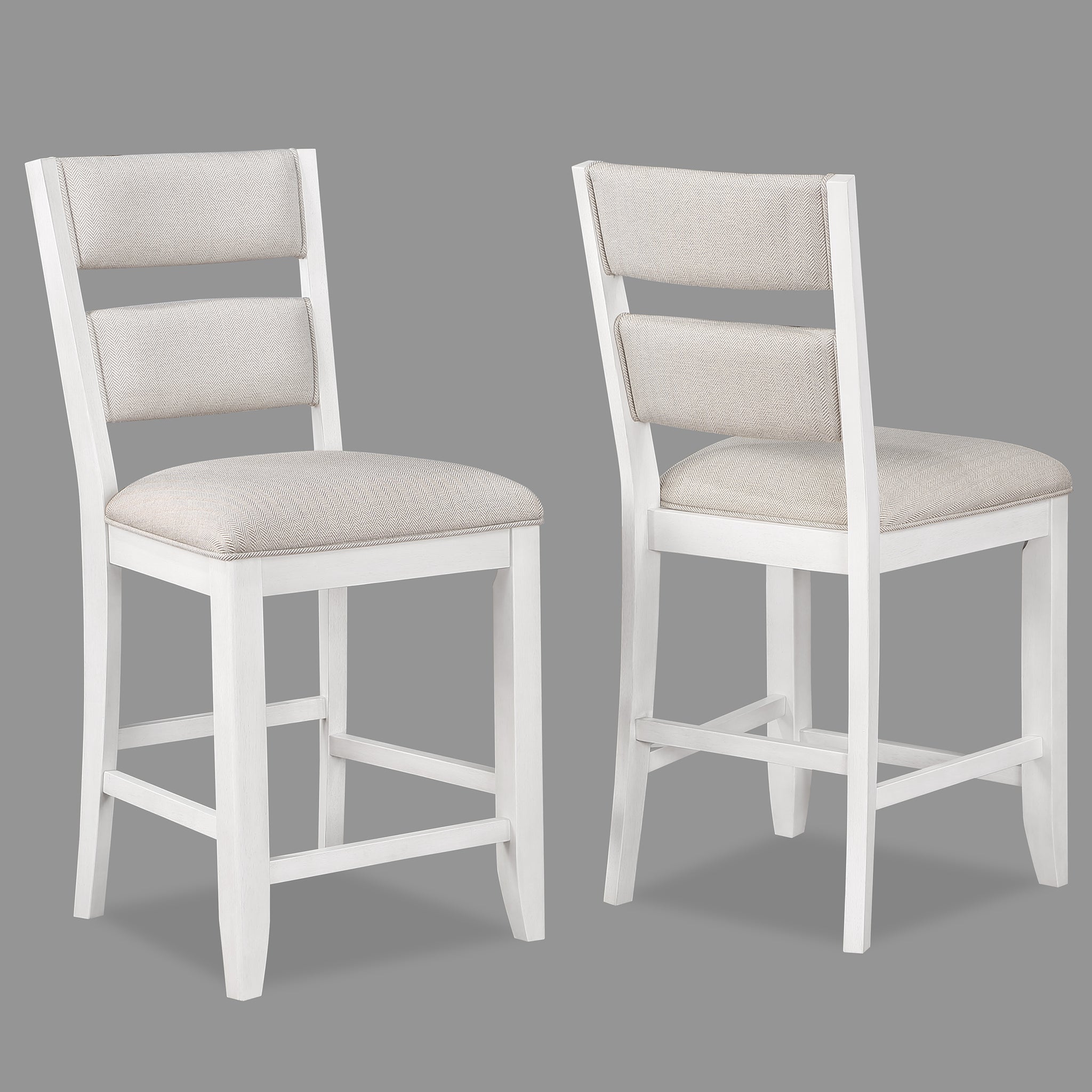 2Pc Set White Farmhouse Style Ladder Back Counter Height Side Chair Stool Cream Color Upholstered Seat And Back Dining Room Wooden Furniture White Dining Room Contemporary,Farmhouse Dining Chairs Ladder Back Wood