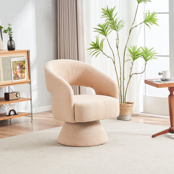Swivel Accent Chair Armchair, Round Barrel Chair In Fabric For Living Room Bedroom,Nude Teddy Cream Faux Fur