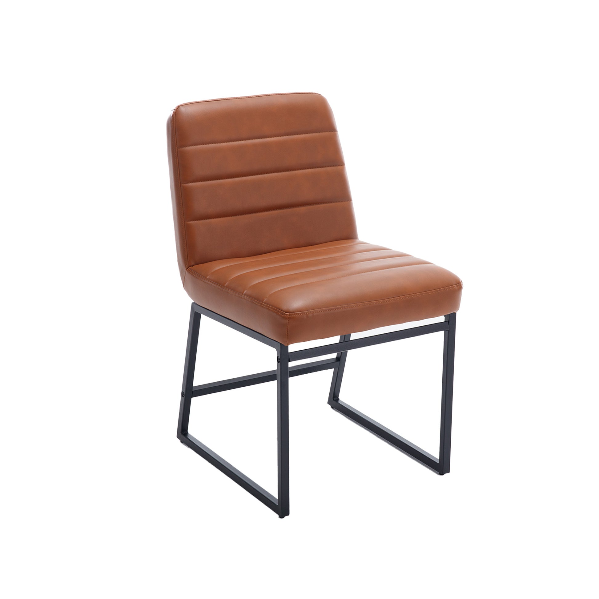 Upholstered Leather Dining Chairs Set Of 2 With Metal Legs, Mid Century Modern Leisure Chairs For Kitchen Living Room Dining Room Bistro Coffee Shop,Brown Brown Dining Room Foam Dry Clean Modern Dining Chairs Foam Pu Leather