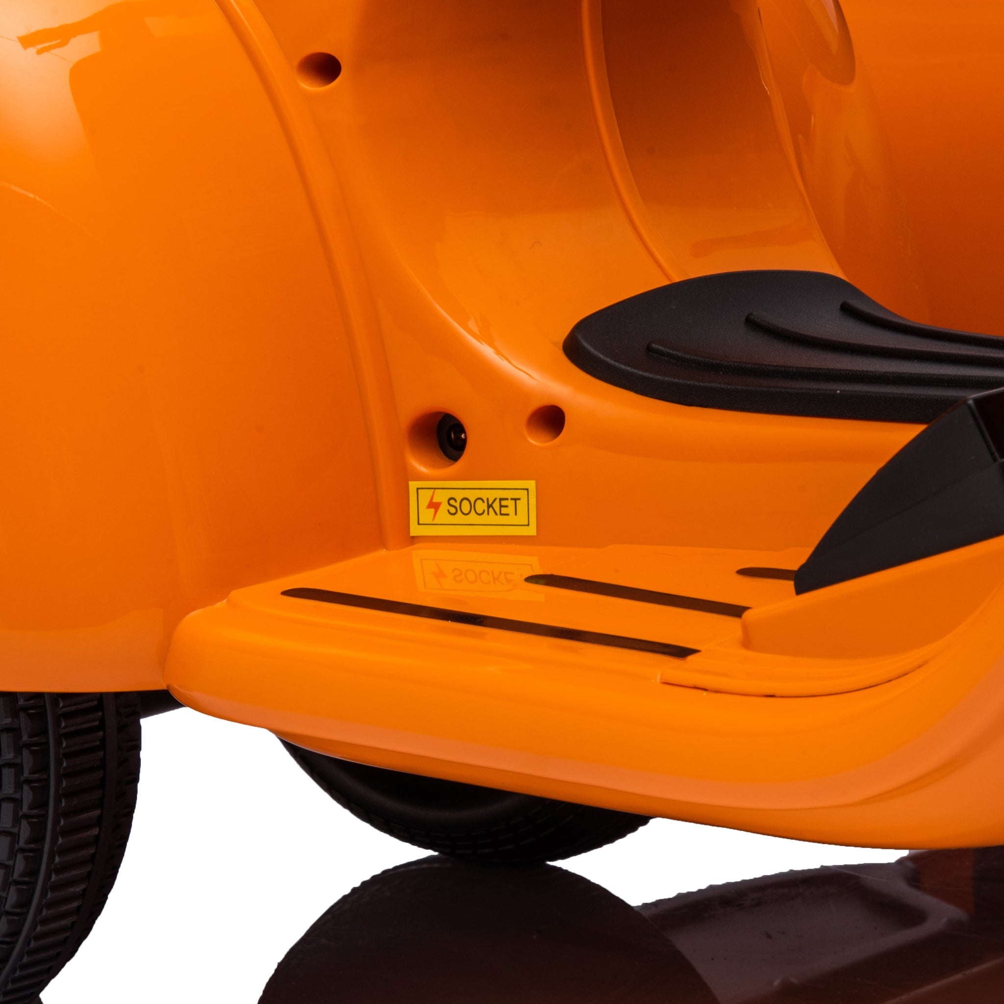 6V Licensed Vespa Scooter Motorcycle With Side Car For Kids, Orange Orange Chrome