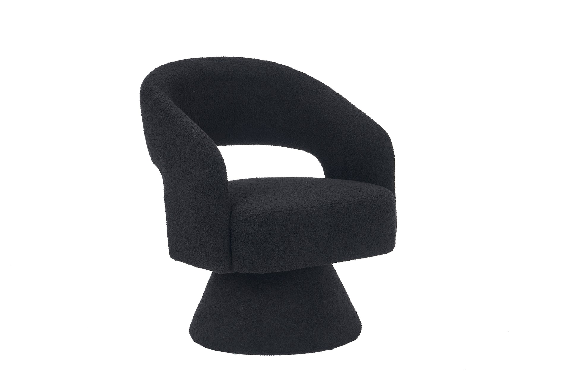 Swivel Accent Chair Armchair, Round Barrel Chair In Fabric For Living Room Bedroom,Black Teddy Black Foam Faux Fur