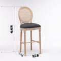French Country Wooden Barstools Rattan Back With Upholstered Seatingdark Grey Set Of 2 Antique Dark Grey Fabric Solid Wood Mdf