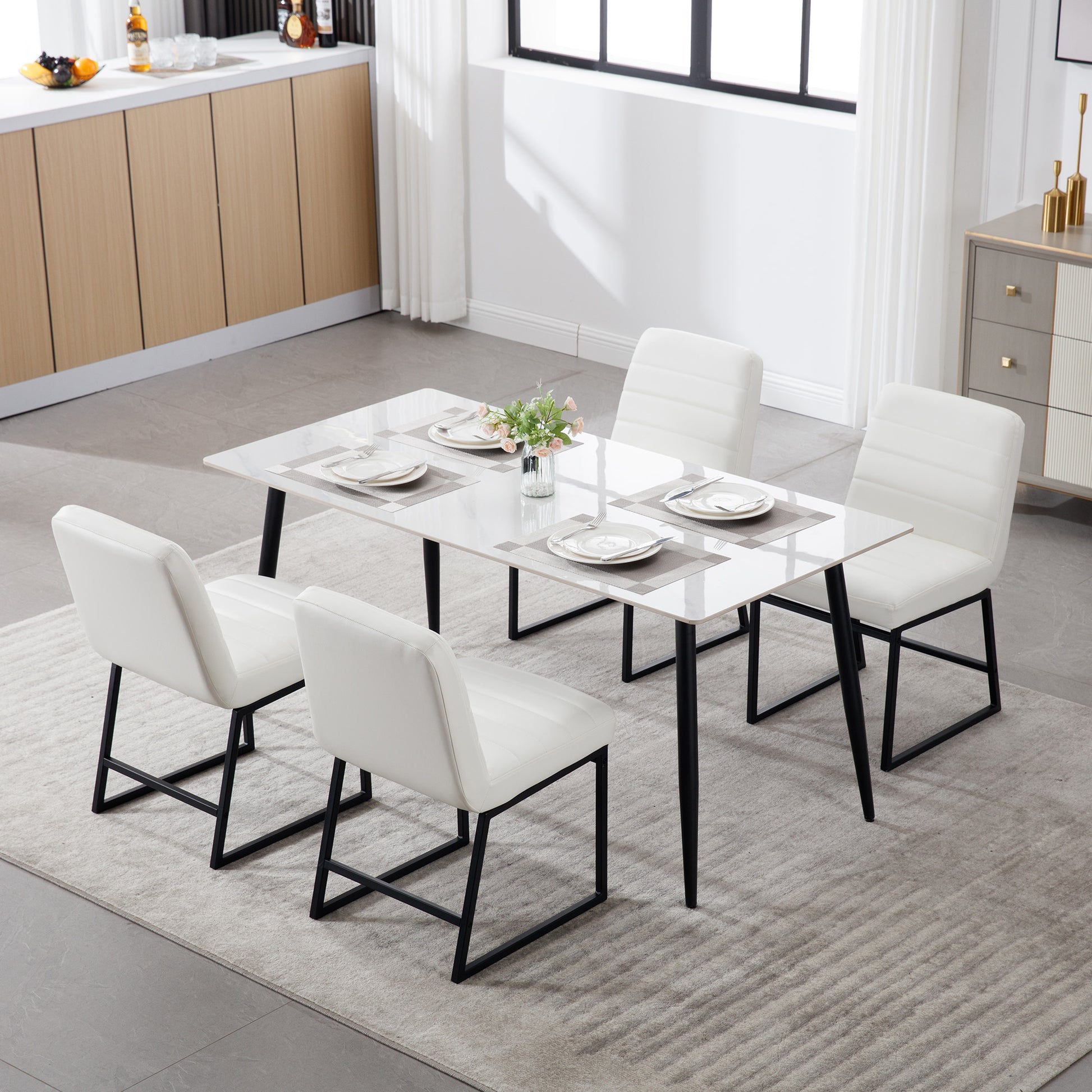 Upholstered Leather Dining Chairs Set Of 2 With Metal Legs, Mid Century Modern Leisure Chairs For Kitchen Living Room Dining Room Bistro Coffee Shop,Cream Cream Dining Room Foam Dry Clean Modern Dining Chairs Foam Pu Leather