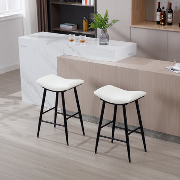 Bar Stools Set Of 2 Armless Counter Low Bar Stools Without Back Modern Pu Leather Stools With Metal Leg And Footrest,Cream Cream Kitchen Foam Dry Clean Modern Bar Stools Foam Pu Leather