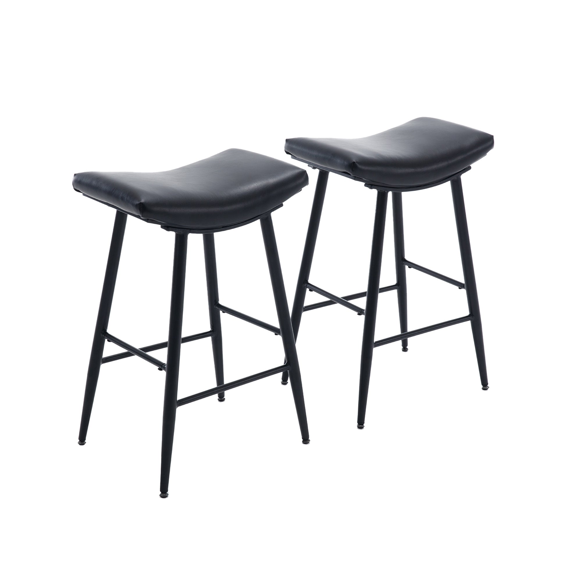 Bar Stools Set Of 2 Armless Counter Low Bar Stools Without Back Modern Pu Leather Stools With Metal Leg And Footrest ,Black Black Pu Kitchen Foam Dry Clean Modern Bar Stools Foam Pu Leather