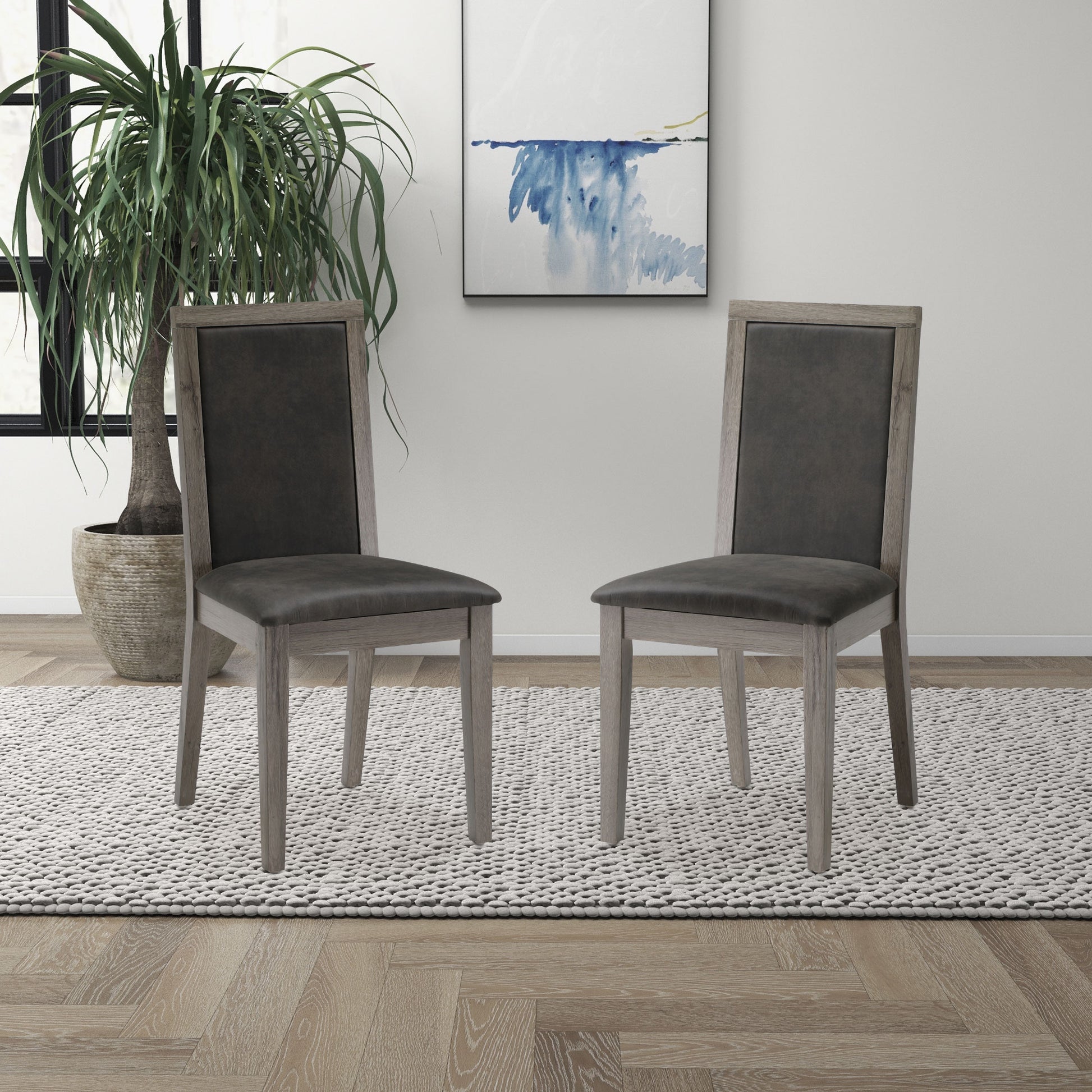 Dining Chairs Set Of 2 Wood Dining Room Chair With Mdf Sponge Back, Kitchen Room Chair Side Chair, Light Grey Base With Grey Cushion Dark Gray Foam Wood