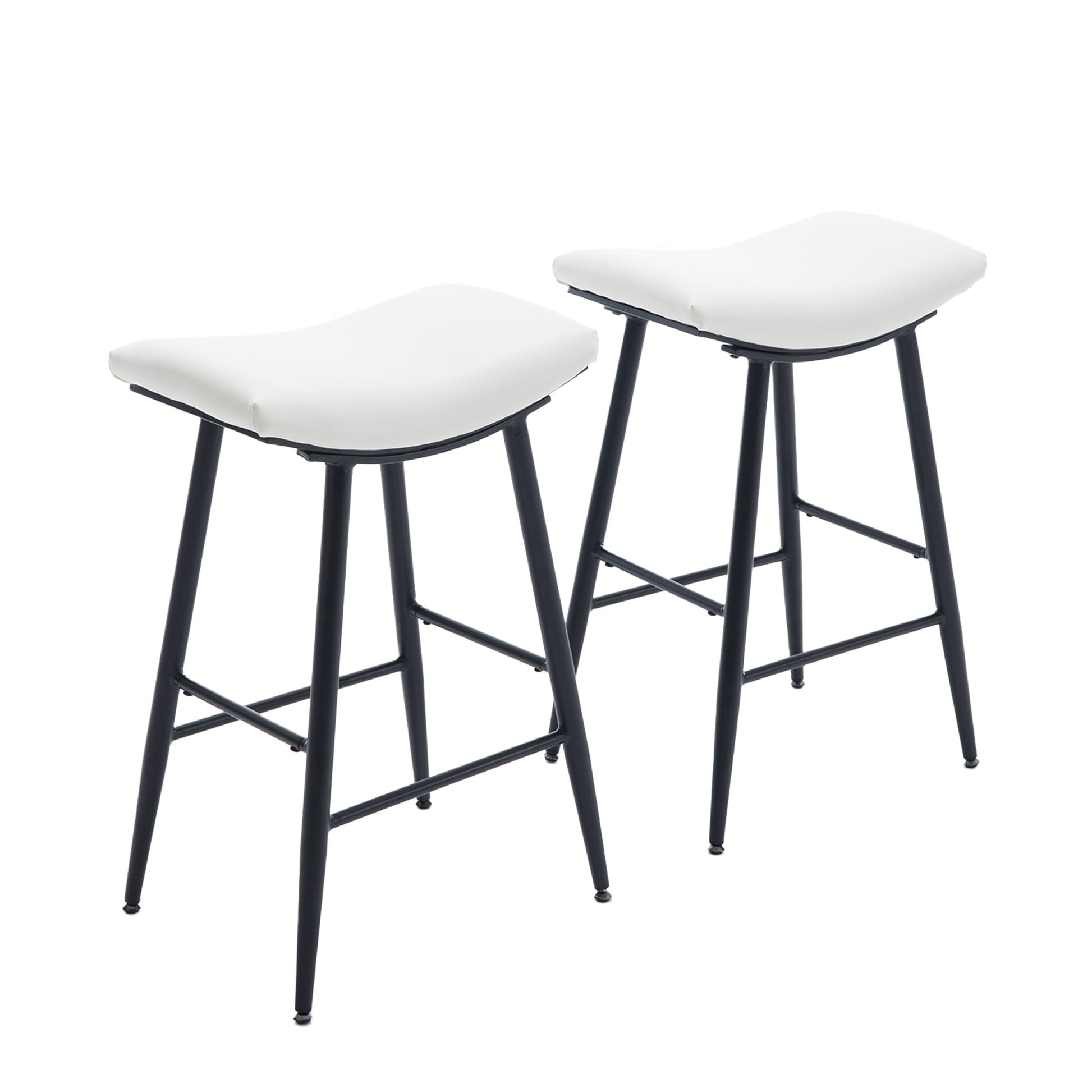 Bar Stools Set Of 2 Armless Counter Low Bar Stools Without Back Modern Pu Leather Stools With Metal Leg And Footrest,Cream Cream Kitchen Foam Dry Clean Modern Bar Stools Foam Pu Leather