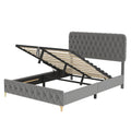 Queen Platform Bed Frame With Pneumatic Hydraulic Function, Velvet Upholstered Bed With Deep Tufted Buttons, Lift Up Storage Bed With Hidden Underbed Oversized Storage, Gray Queen Grey Velvet