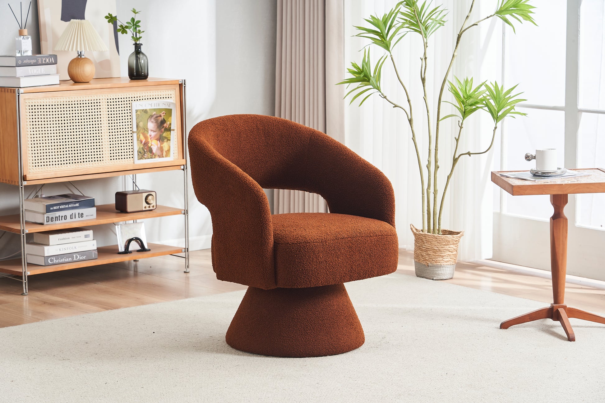 Swivel Accent Chair Armchair, Round Barrel Chair In Fabric For Living Room Bedroom,Brown Teddy Brown Faux Fur