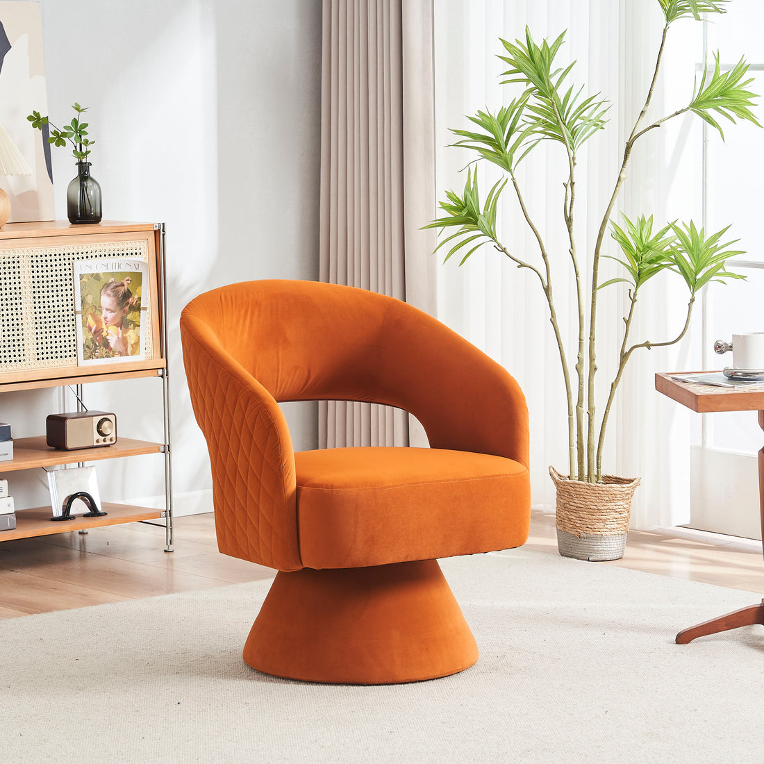 Swivel Accent Chair Armchair, Round Barrel Chair In Fabric For Living Room Bedroom,Orange Velvet Orange Velvet