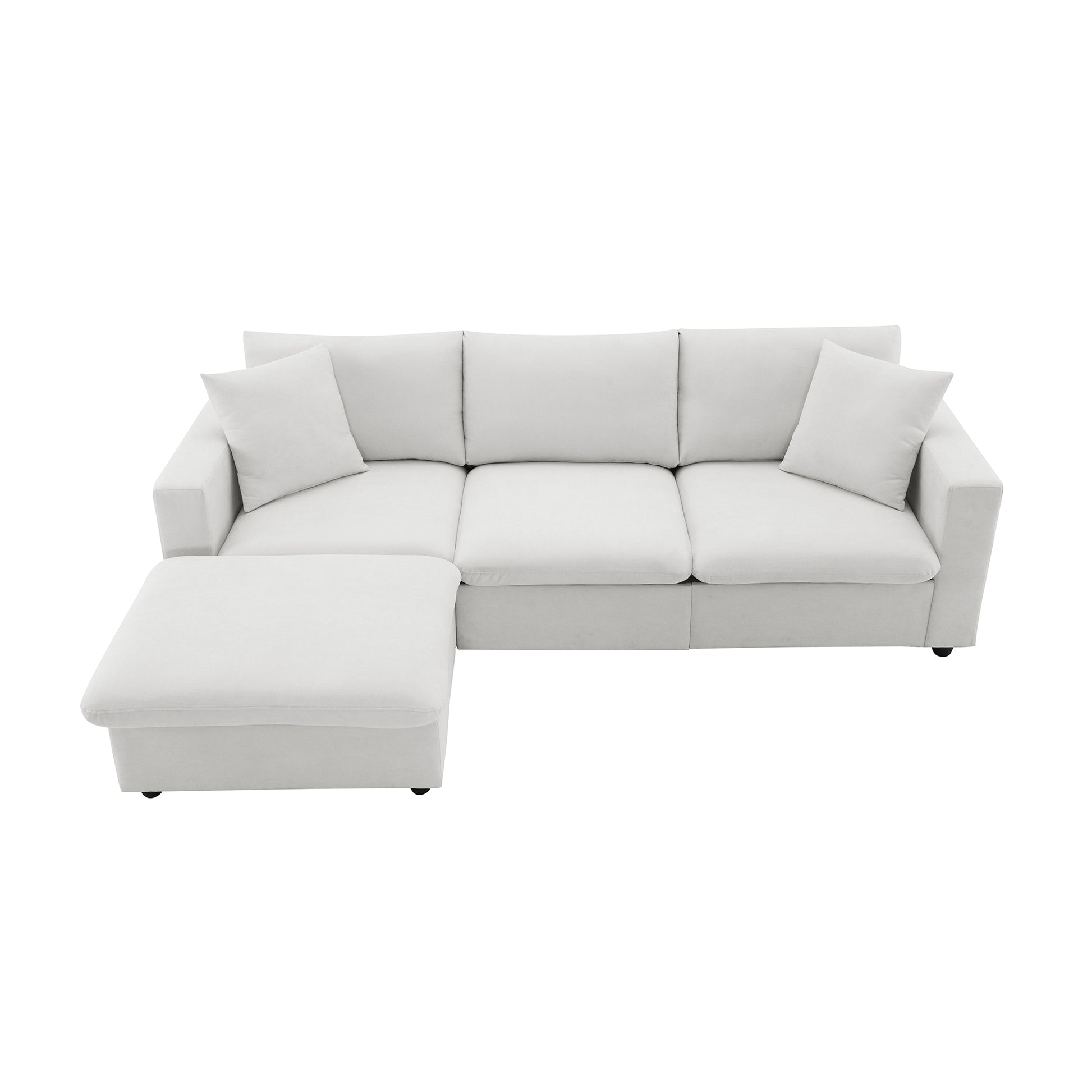 100.4*64.6" Modern Sectional Sofa,L Shaped Couch Set With 2 Free Pillows,4 Seat Polyester Fabric Couch Set With Convertible Ottoman For Living Room, Apartment, Office,4 Colors White Polyester 3 Seat