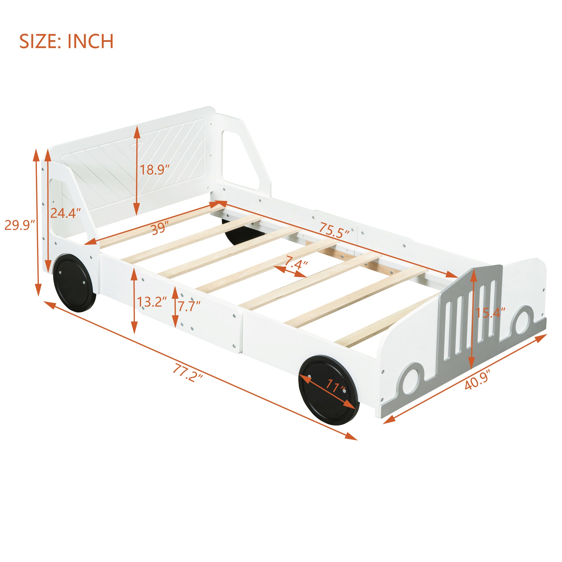 Twin Size Car Shaped Platform Bed With Wheels,White White Plywood
