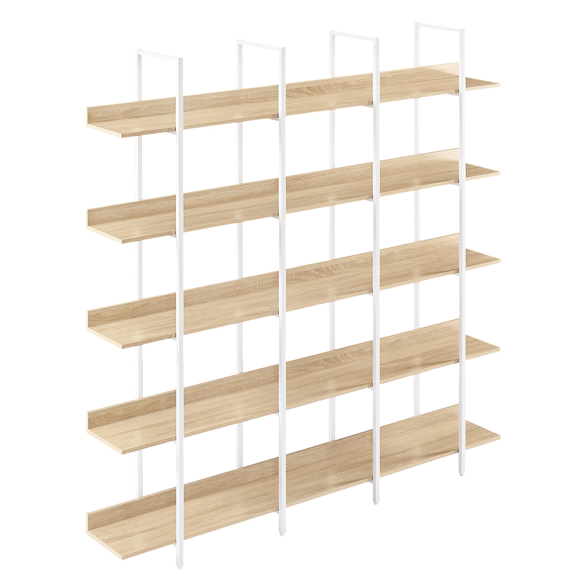 5 Tier Bookcase Home Office Open Bookshelf, Vintage Industrial Style Shelf, Mdf Board, White Metal Frame, Oak White Oak Mdf Steel