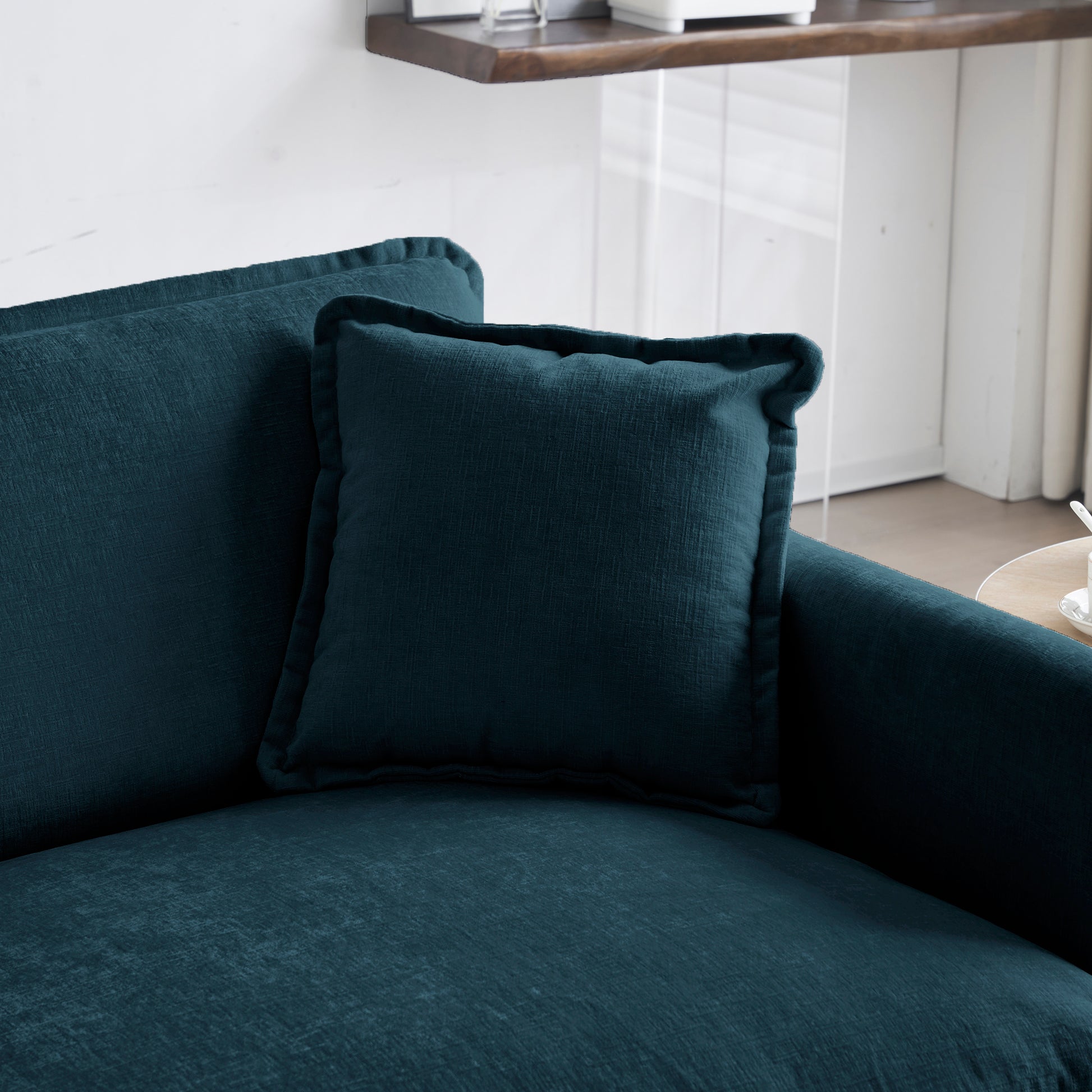 Comfy Deep Single Seat Sofa Upholstered Reading Armchair Living Room Chair Blue Chenille Fabric1 Toss Pillow Blue Chenille 1 Seat