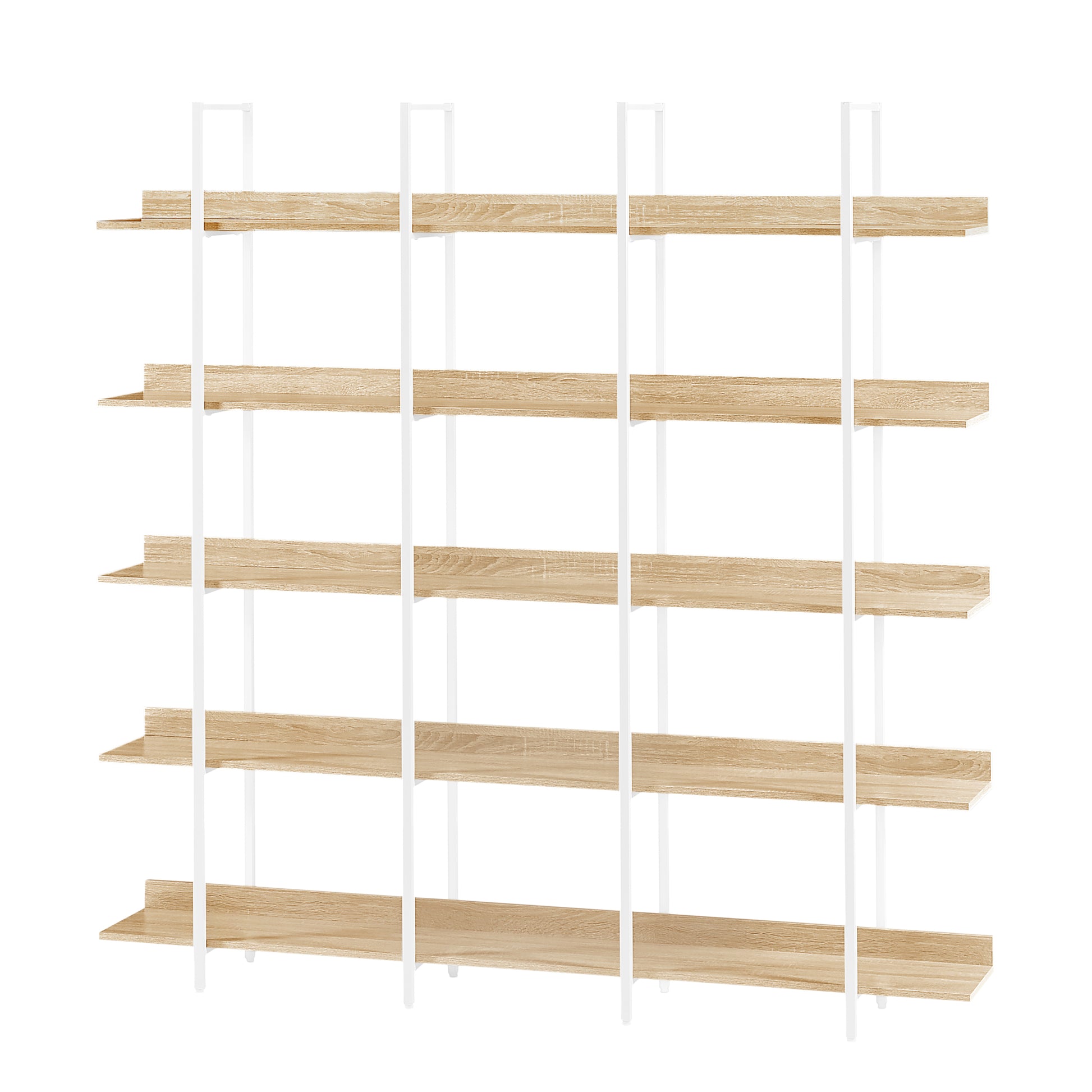 5 Tier Bookcase Home Office Open Bookshelf, Vintage Industrial Style Shelf, Mdf Board, White Metal Frame, Oak White Oak Mdf Steel