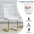 Table And Chair Set, Circular Dining Table, Glass Tabletop With A Diameter Of 40 Inches And Gold Plated Metal Legs, Paired With 4 White Pu Cushions And Gold Plated Metal Foot Dining Chairs. Dt 1164 Golden Metal