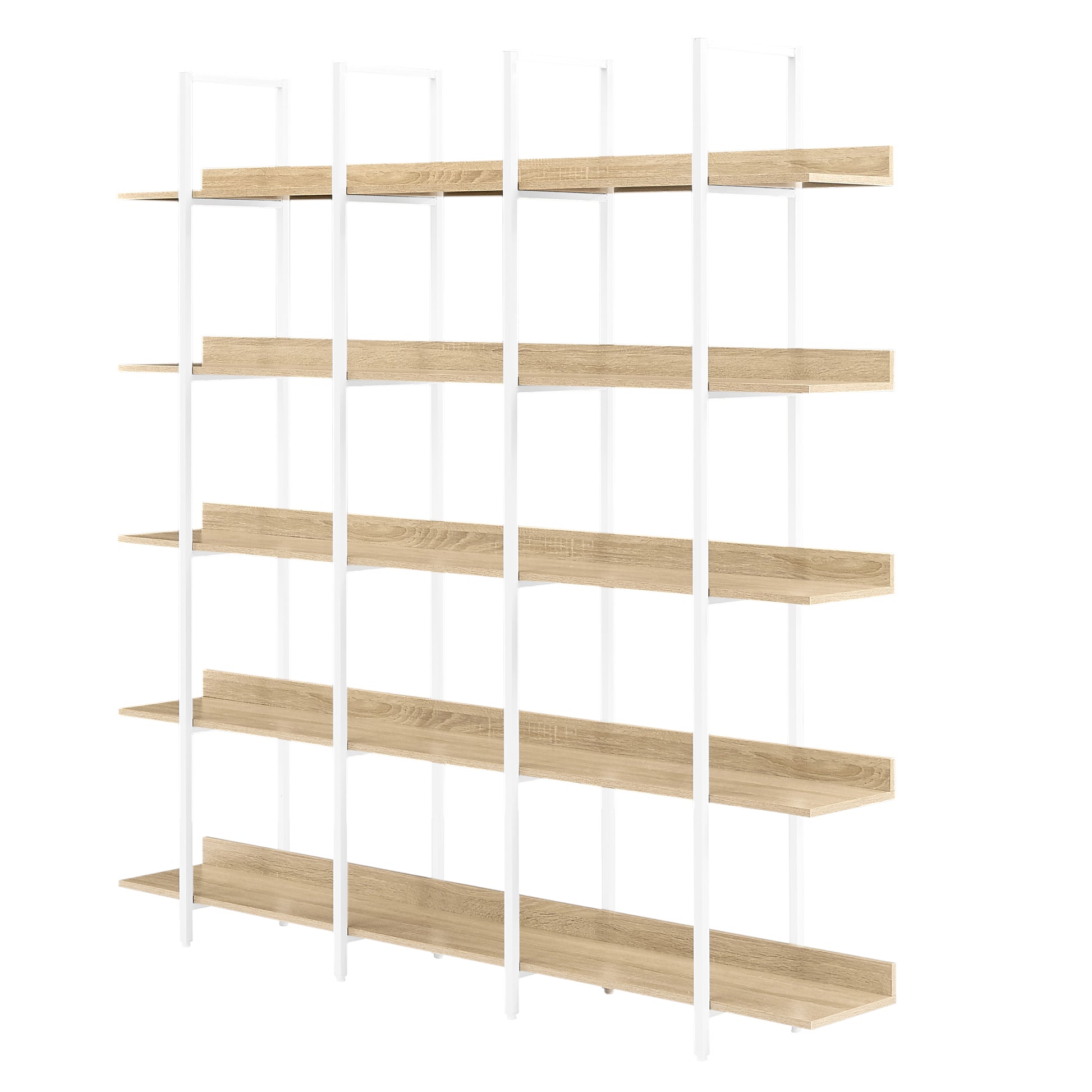 5 Tier Bookcase Home Office Open Bookshelf, Vintage Industrial Style Shelf, Mdf Board, White Metal Frame, Oak White Oak Mdf Steel