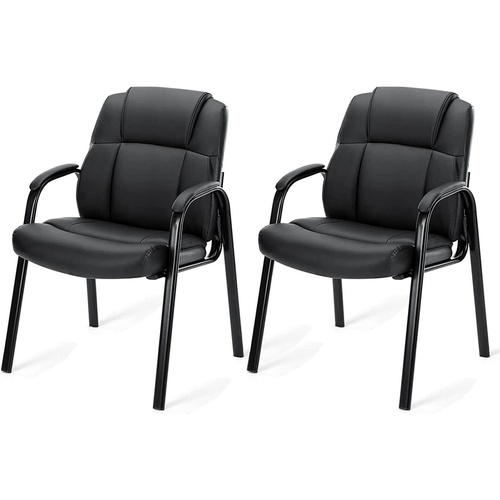 Leather Conference Room Chairs With Padded Arms,Eception Chairs,Office Guest Chairs,2P Black Iron