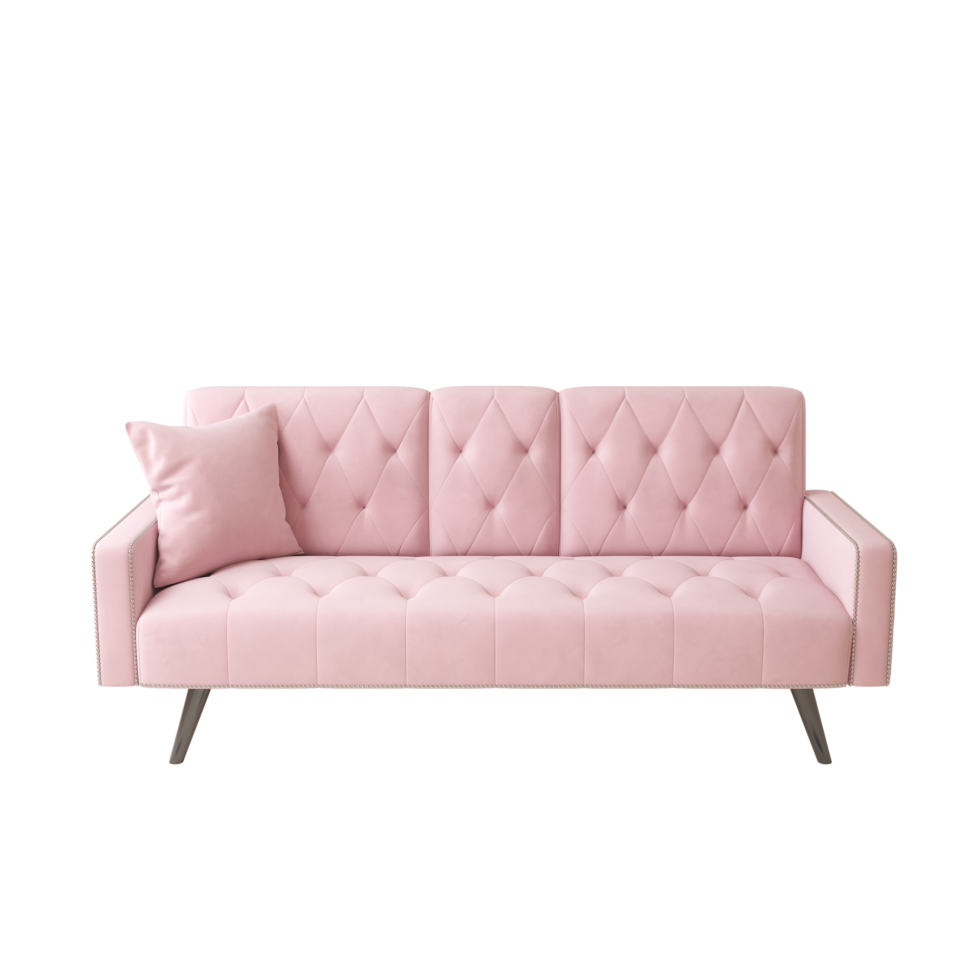 1730 Sofa Bed Armrest With Nail Head Trim With Two Cup Holders 72" Pink Velvet Sofa For Small Spaces Pink Altay Velvet 3 Seat