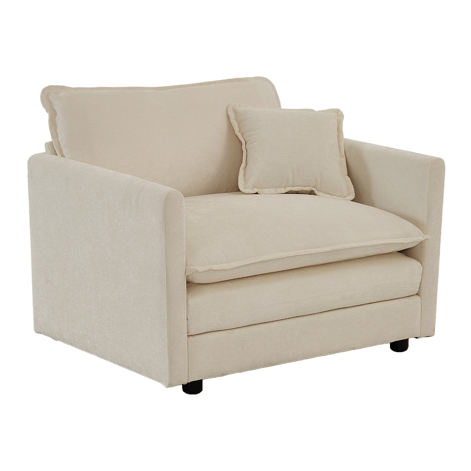 Comfy Deep Single Seat Sofa Upholstered Reading Armchair Living Room Chair Beige Chenille Fabric1 Toss Pillow Beige Chenille 1 Seat