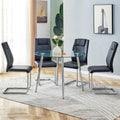 Table And Chair Set. 1 Table 4 Black Chairs Round Dining Table With A 40 Inch Diameter Glass Tabletop And Silver Plated Metal Legs. 4 Black Pu Chairs Dt 1164 001 Transparent Seats 4 Glass