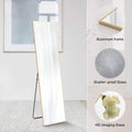 Floor Standing Mirror, Wall Mirror With Stand Aluminum Alloy Thin Frame,16''*59'',Gold Rect Gold Fiberglass
