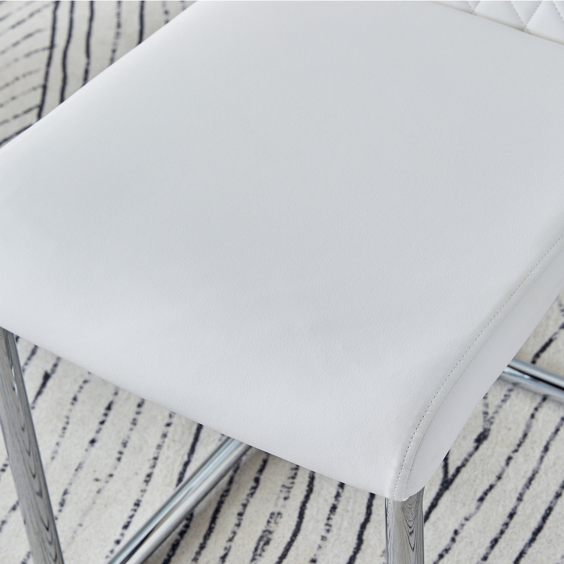 Table And Chair Set. 1 Table 4 Chairs Set A Circular Dining Table With A 40 Inch Diameter Glass Tabletop And Electroplated Metal Legs. 4 White Pu Chairs Dt 1164 001 Transparent Seats 4 Glass