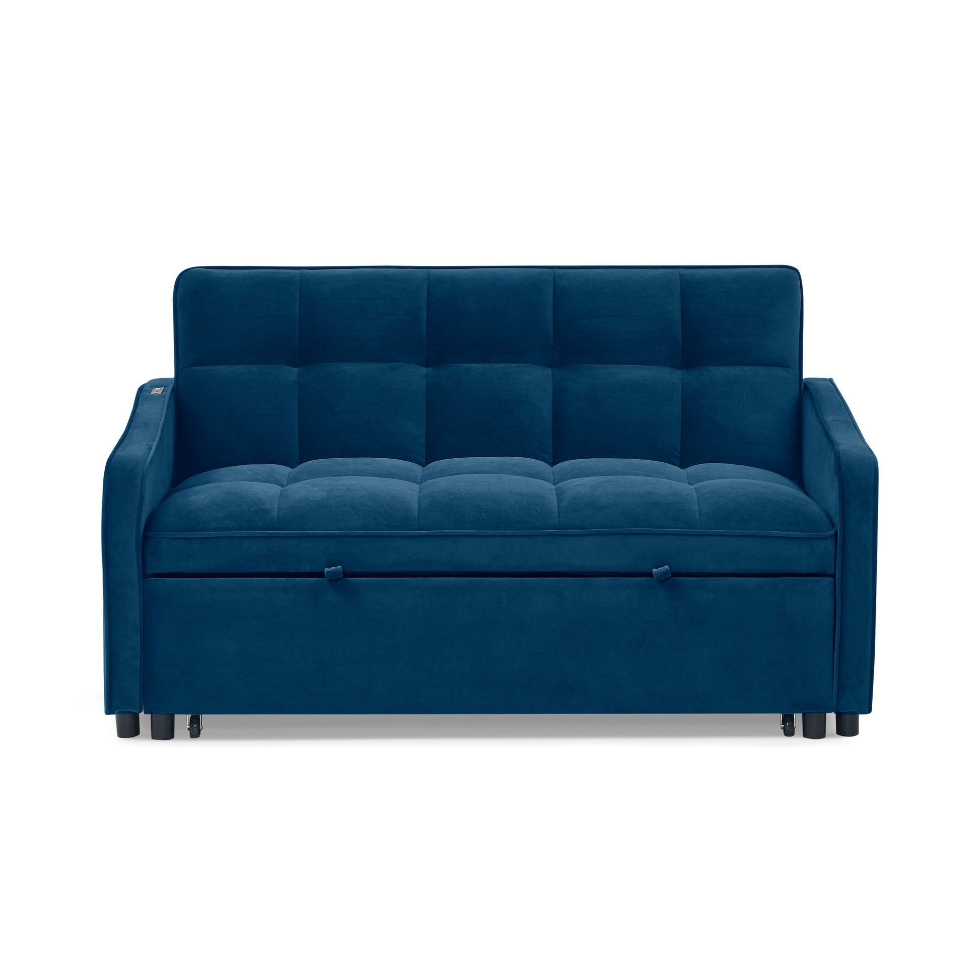 Loveseats Sofa Bed With Pull Out Bed,Adjsutable Back And Two Arm Pocket,Typec And Usb Charging With Copper Nail,Blue 47"X53"X31" Blue Velvet Artsy,Classic,Contemporary,Glam,Luxury Foam