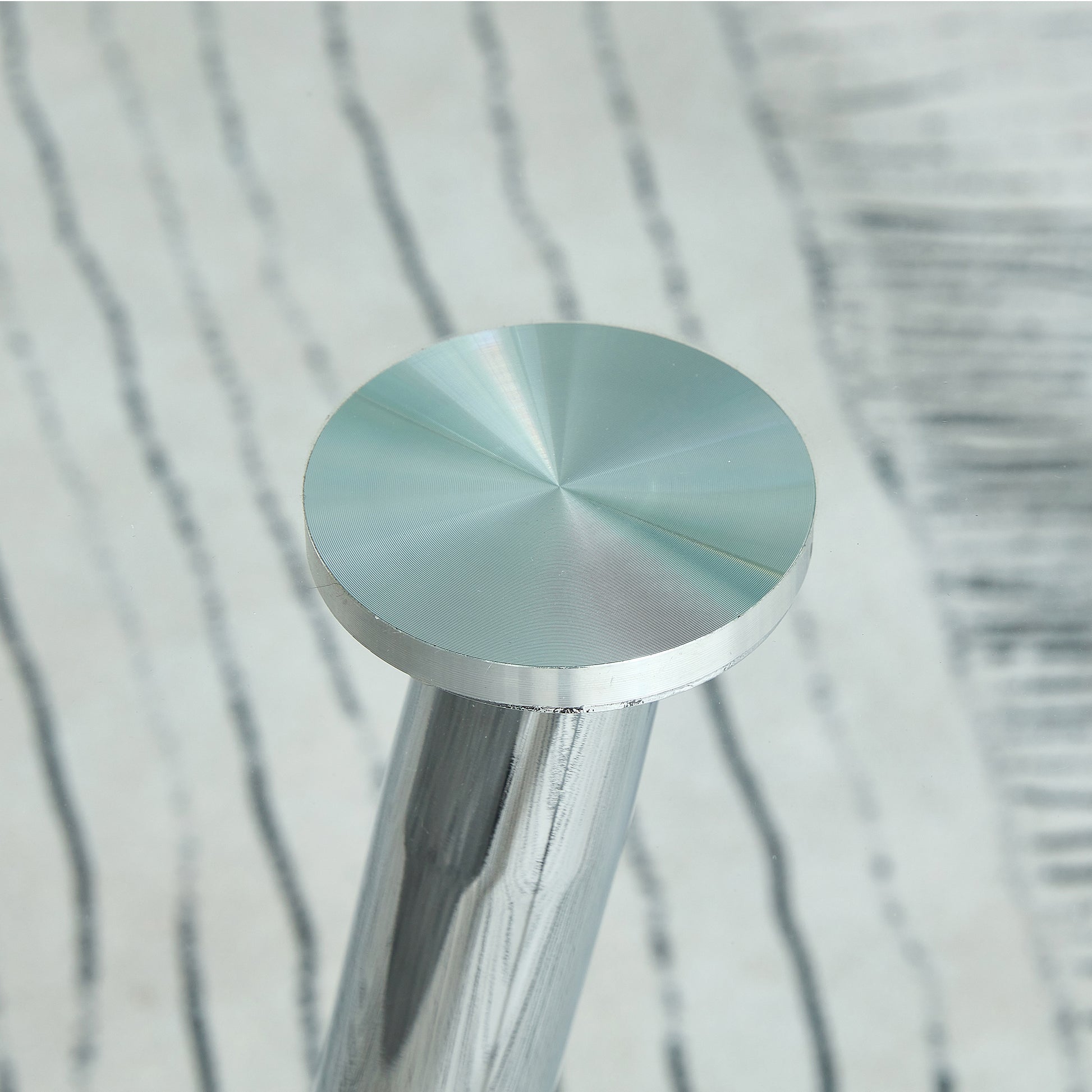 Table And Chair Set. 1 Table 4 Gray Chairs Round Dining Table With A 40 Inch Diameter Glass Tabletop And Silver Plated Metal Legs. 4 Gray Pu Chairs Dt 1164 001 Transparent Seats 4 Glass