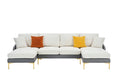Modern Large Area Linen Leathaire Fabric Color Matching Segmented Sofa, Ultra Wide Lounge Chair, Golden Legs, U Shaped, Gray White Grey Primary Living Space Wood