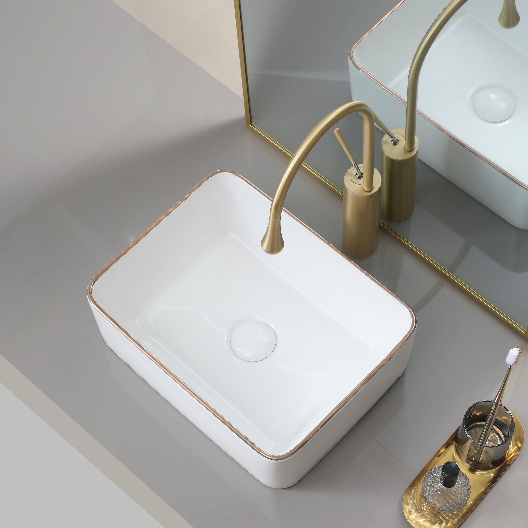 White With Gold Trim Vessel Bathroom Sink Basin In White Ceramic Single Basin Ceramic Farmhouse Kitchen Sink With Basket Strainer White Ceramic