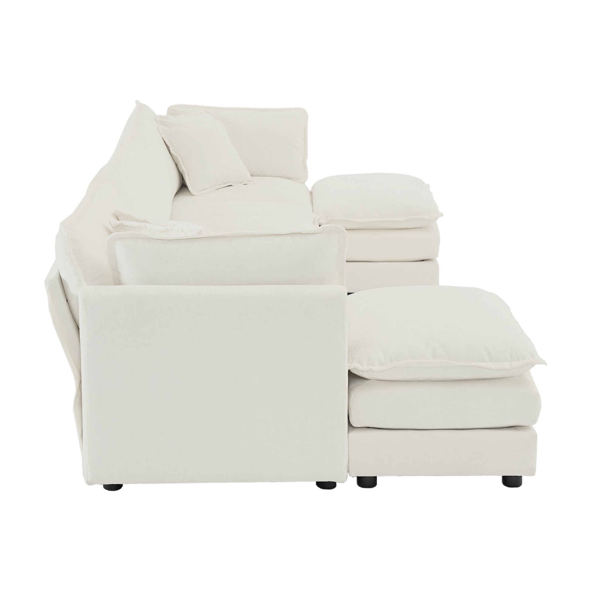 Comfort U Shaped Couch With Reversible Chaise, Modular Large U Shape Sectional Sofa, Double Extra Ottomans,White Chenille White Chenille 4 Seat