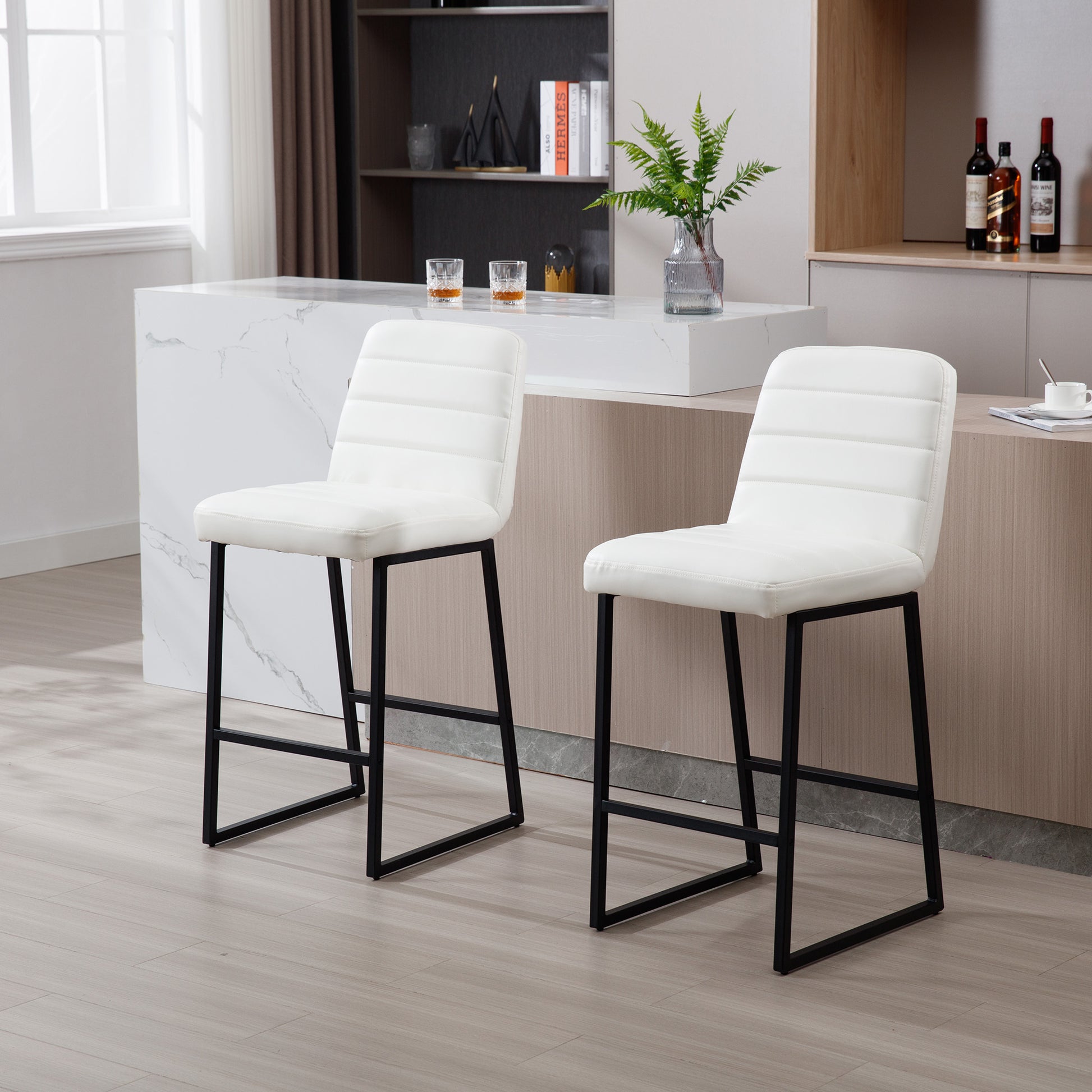 Low Bar Stools Set Of 2 Bar Chairs For Living Room Party Room Kitchen,Upholstered Pu Kitchen Breakfast Bar Stools With Footrest,Cream Cream Kitchen Foam Dry Clean Modern Bar Stools Foam Pu Leather