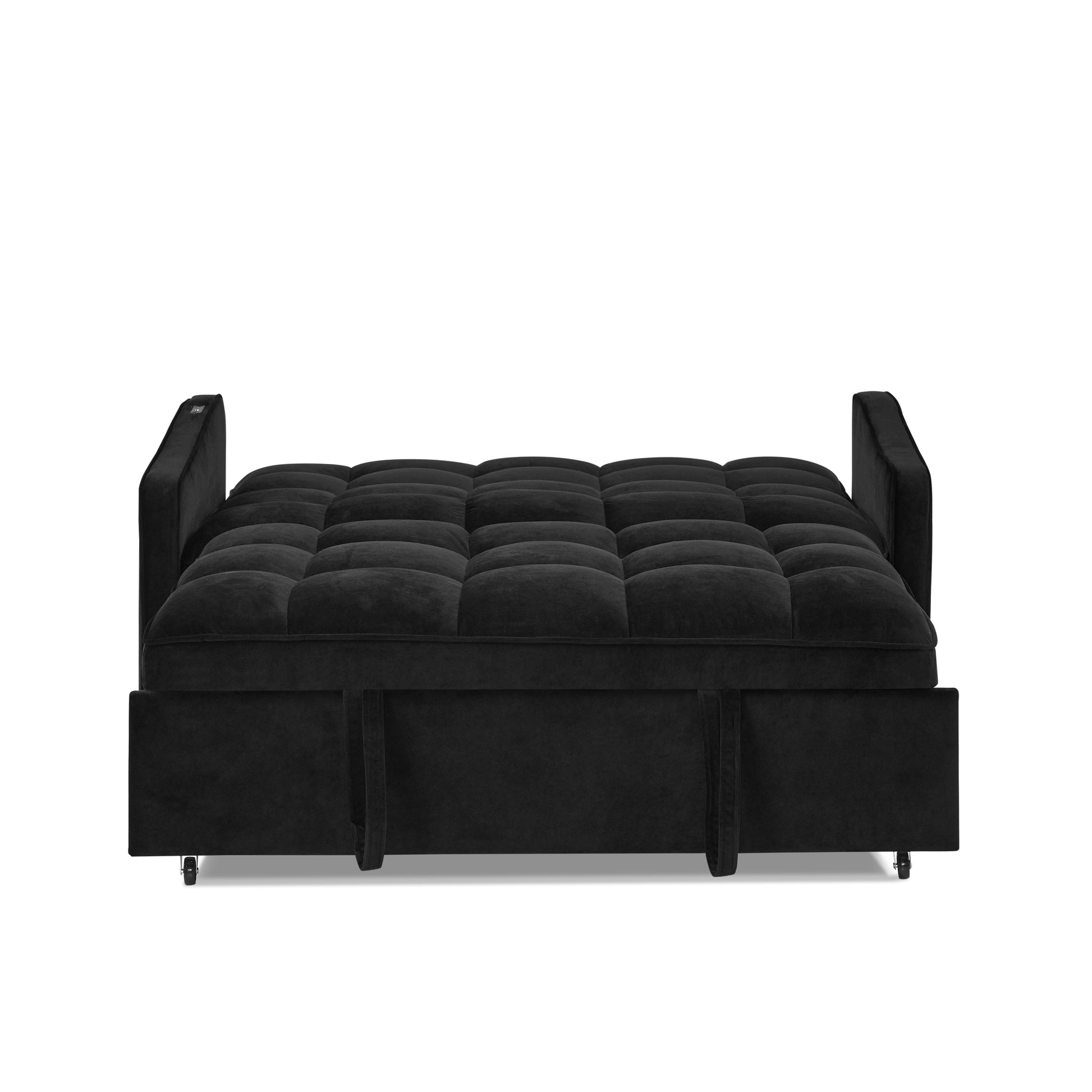 Loveseats Sofa Bed With Pull Out Bed,Adjsutable Back And Two Arm Pocket,Typec And Usb Charging With Copper Nail,Black 47"X53"X31" Black Velvet Classic,Contemporary,Luxury,Mid Century Modern,Modern Foam