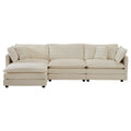 Free Combination Comfy Upholstery Modular Oversized L Shaped Sectional Sofa With Reversible Ottoman, Beige Chenille Beige Chenille 3 Seat