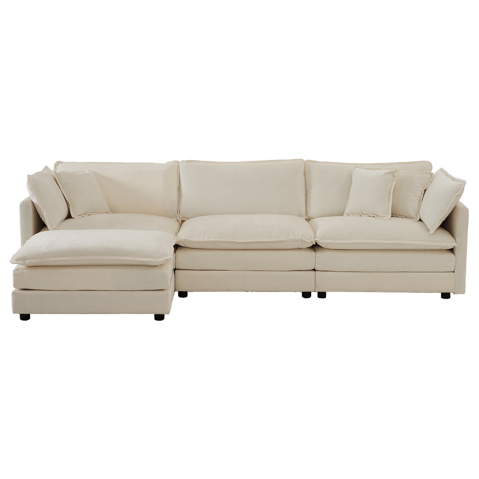 Free Combination Comfy Upholstery Modular Oversized L Shaped Sectional Sofa With Reversible Ottoman, Beige Chenille Beige Chenille 3 Seat