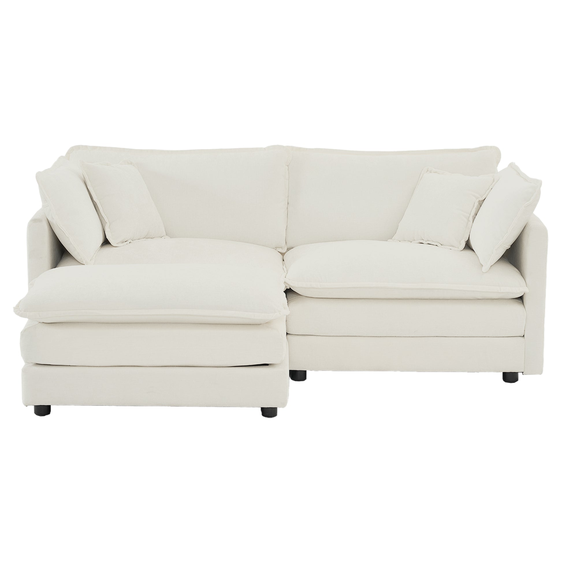 Chenille Two Seater Sofa With 1 Footrest, 2 Seater L Shaped Sectional With Ottoman,Loveseat With Ottoman For Small Living Space,White Chenille White Chenille 2 Seat