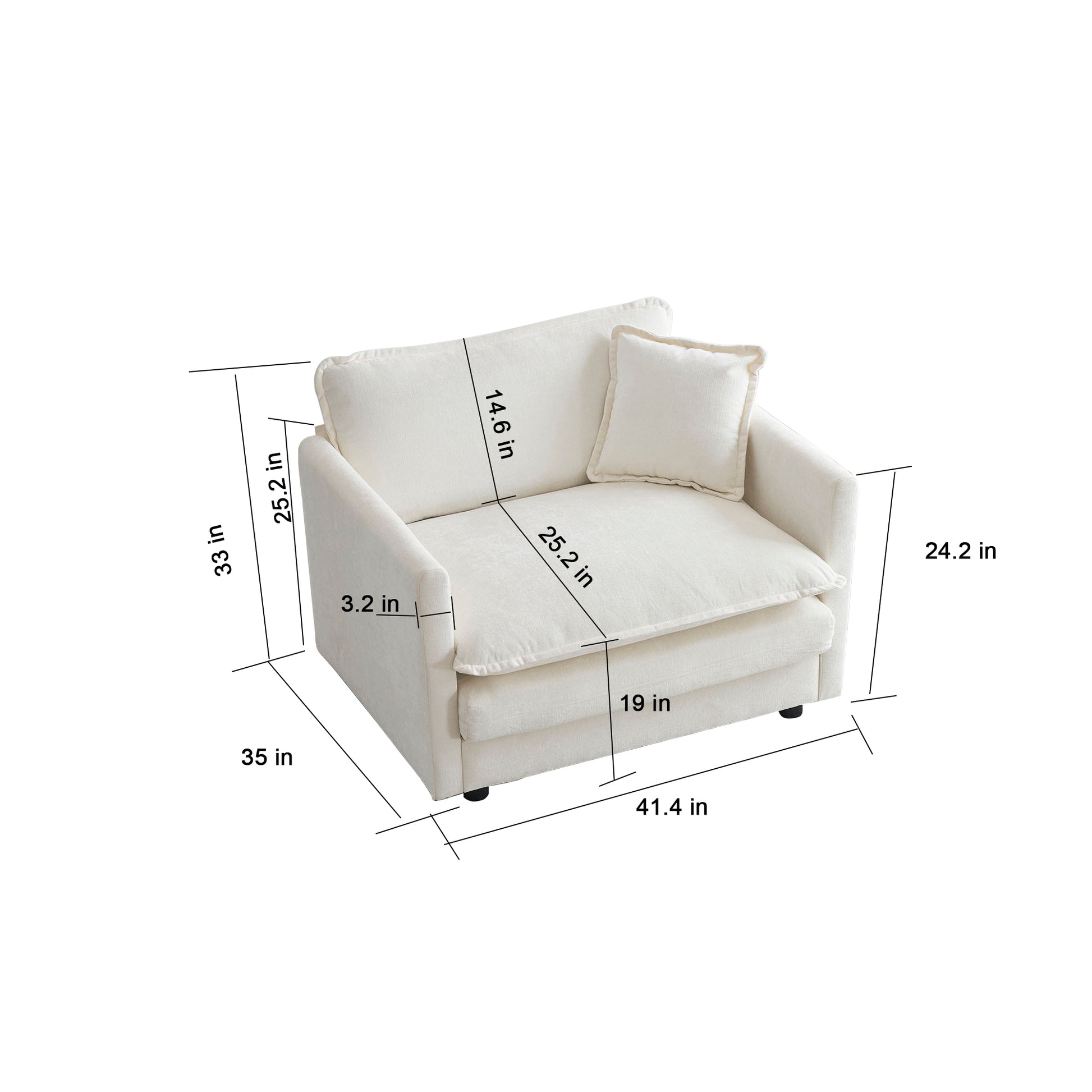 3 Piece Sofa Set With Arm Pillows And Toss Pillowssofa Set Include 2 Piece Of Arm Chair And One 2 Seat Sofa, Space Saving Casual Sofa Set For Living Room, White Chenille Ameican White Oak Acrylic 4 Seat