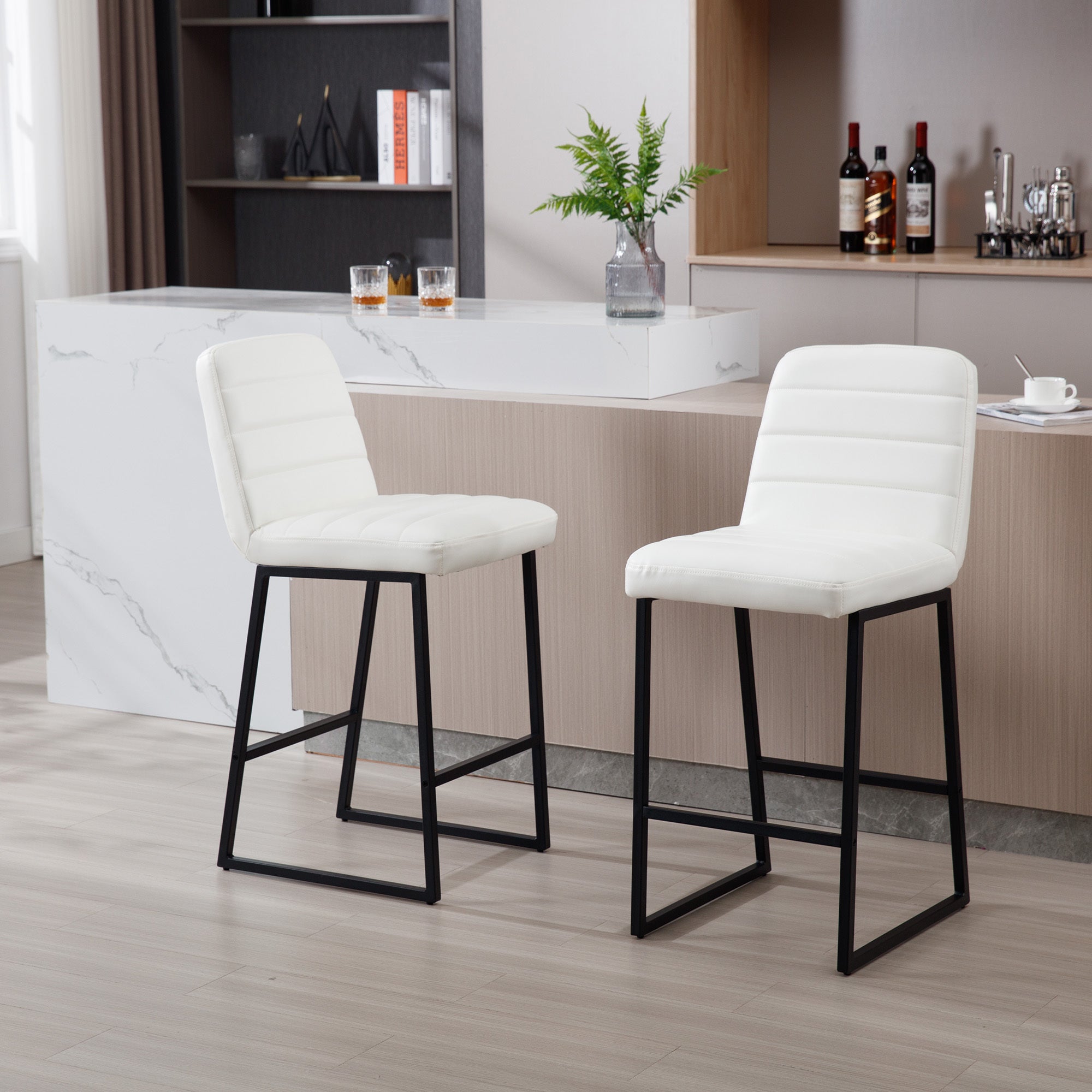 Low Bar Stools Set Of 2 Bar Chairs For Living Room Party Room Kitchen,Upholstered Pu Kitchen Breakfast Bar Stools With Footrest,Cream Cream Kitchen Foam Dry Clean Modern Bar Stools Foam Pu Leather
