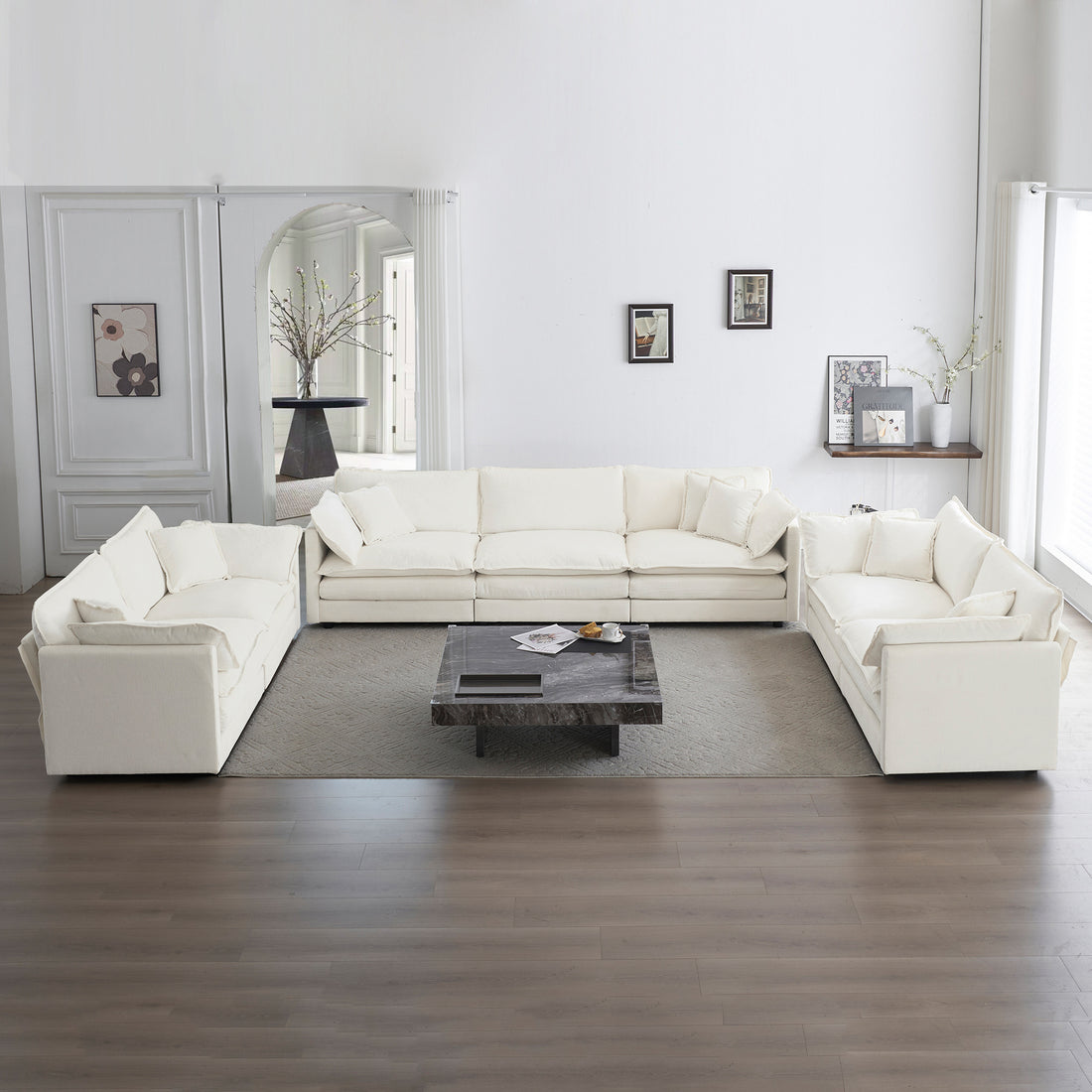 3 Piece Sofa Set Oversized Sofa Comfy Sofa Couch, 2 Pieces Of 2 Seater And 1 Piece Of 3 Seater Sofa For Living Room, Deep Seat Sofa White Chenille White Chenille 7 Seat