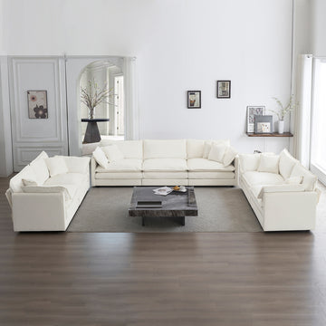3 Piece Sofa Set Oversized Sofa Comfy Sofa Couch, 2 Pieces Of 2 Seater And 1 Piece Of 3 Seater Sofa For Living Room, Deep Seat Sofa White Chenille White Chenille 7 Seat