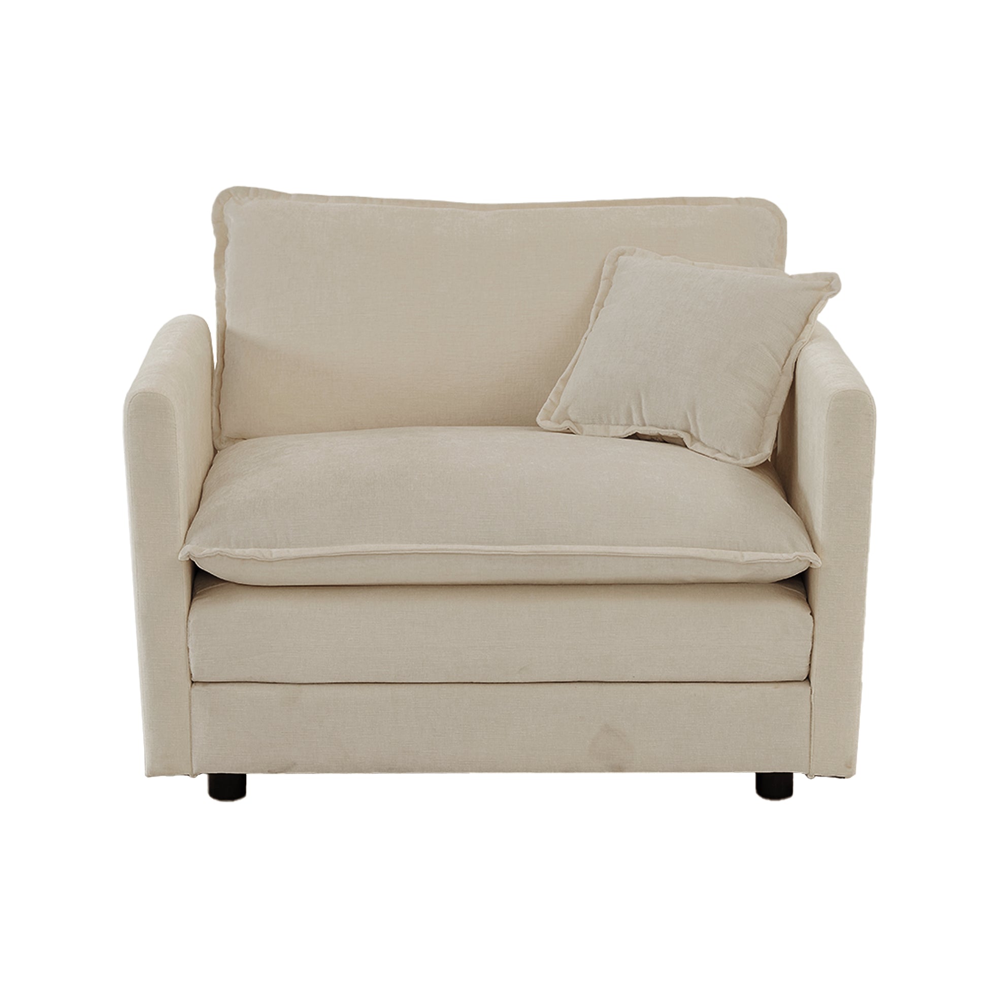 Comfy Deep Single Seat Sofa Upholstered Reading Armchair Living Room Chair Beige Chenille Fabric1 Toss Pillow Beige Chenille 1 Seat
